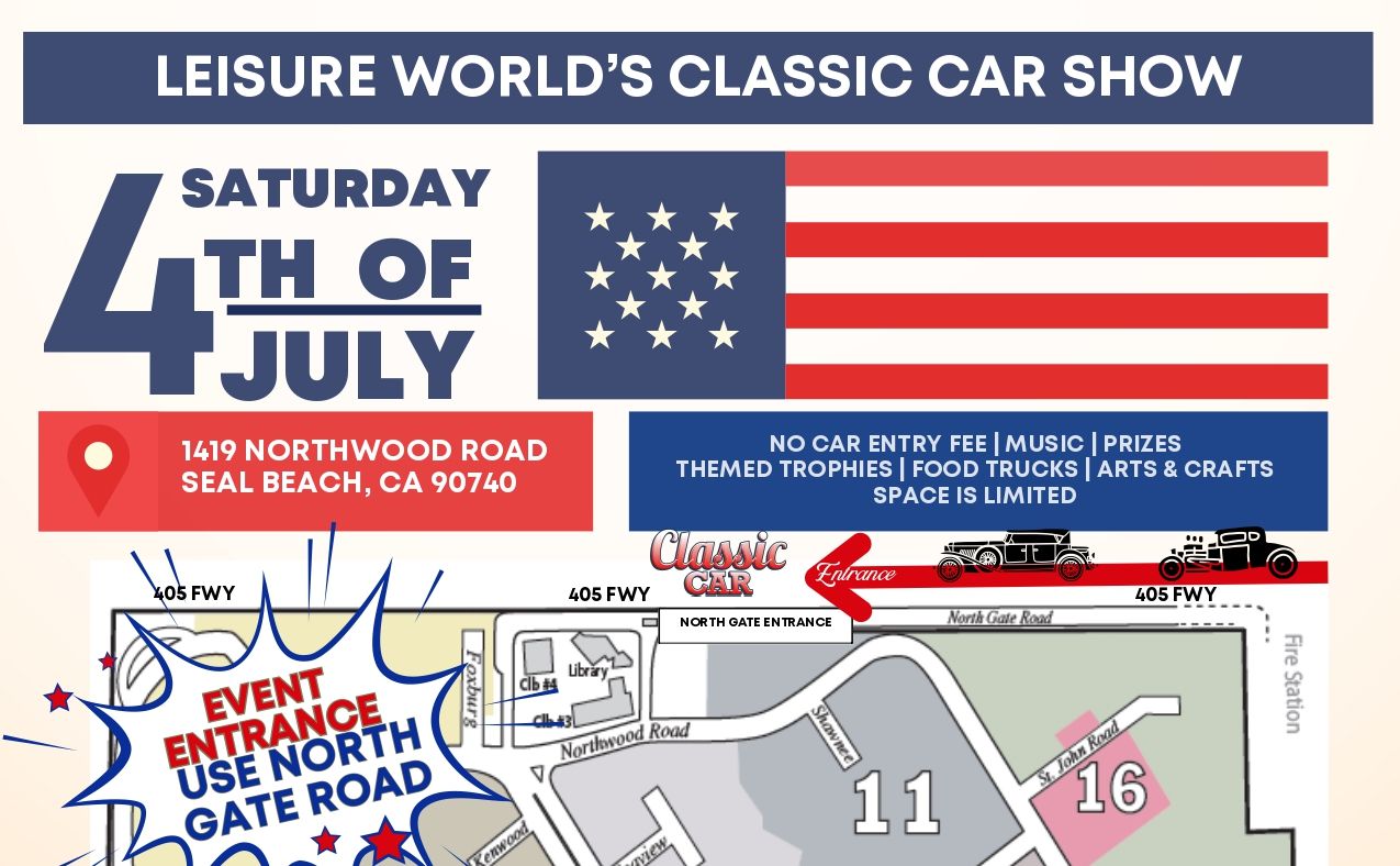 Leisure World's July 4th Classic Car Show partial flyer July 2026